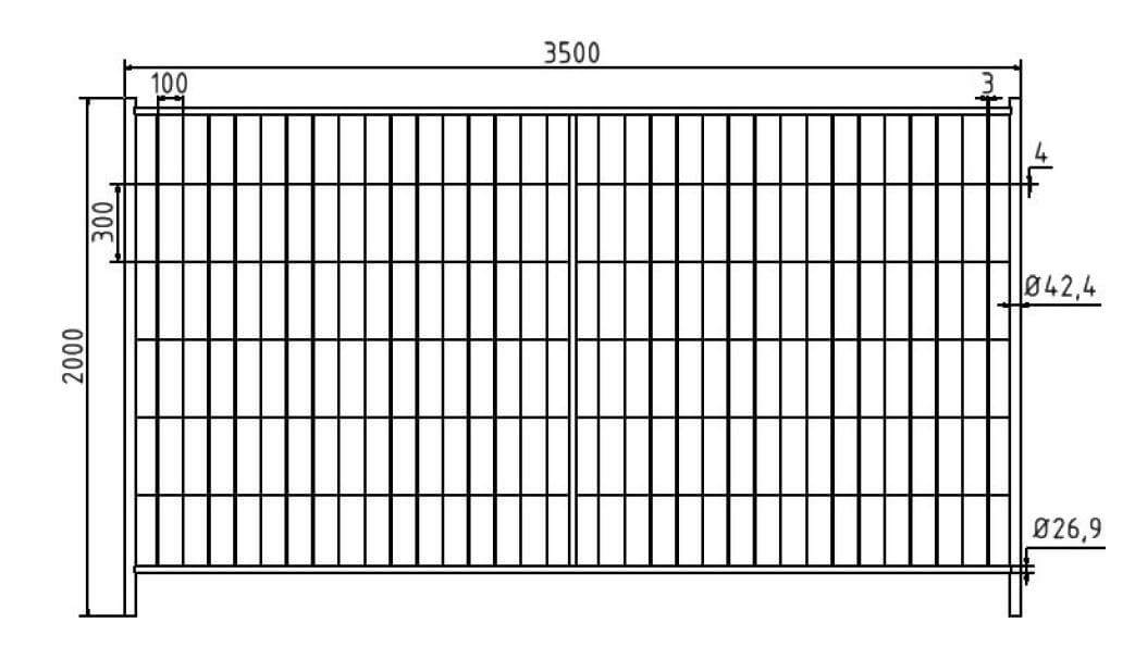 technische zeichnung vom mobilzaun profi p 3b2036p