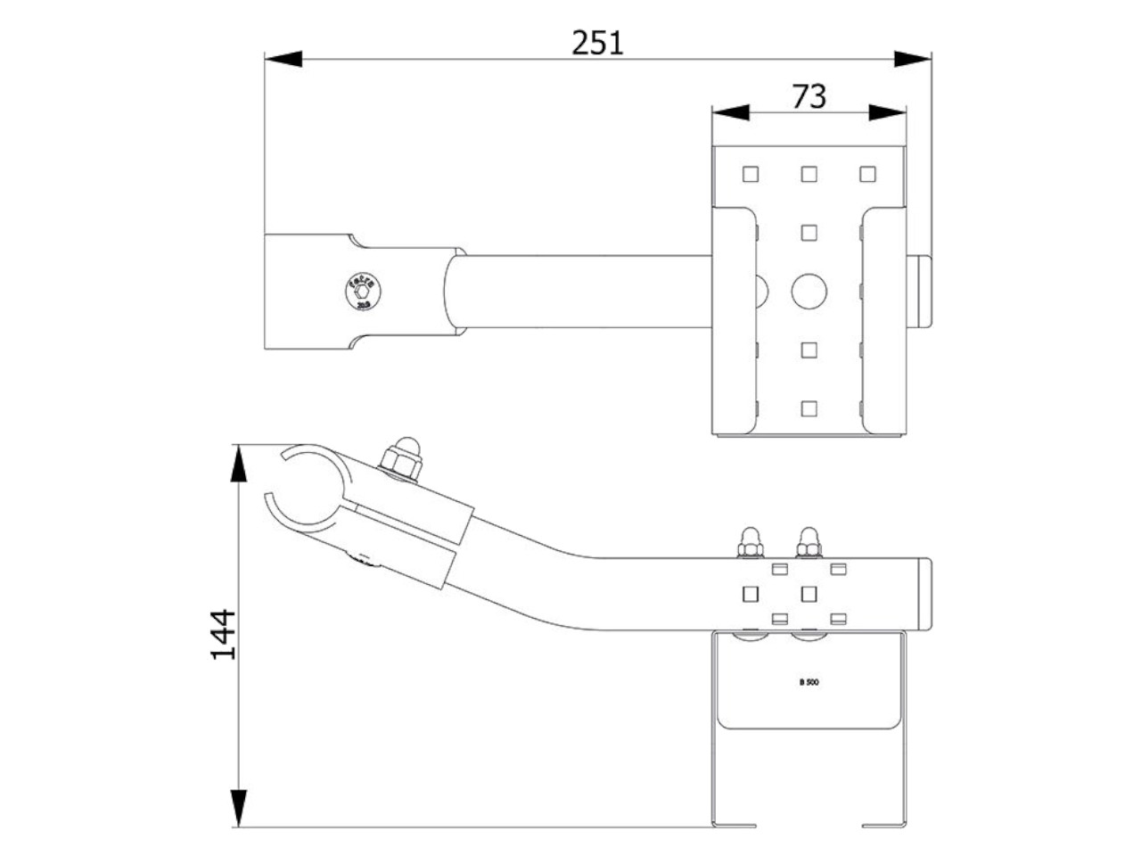 technische zeichnung einer 1393-b0500 desinfektionsmittelhalterung