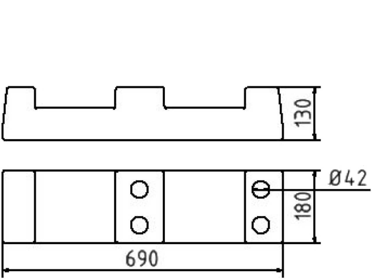 technische zeichnung seitlich und oben vom bauzaunfuss 3f101