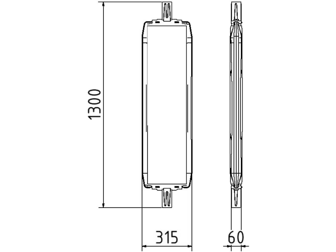 technische skizze einer kunststoffbake typ 60w von schake