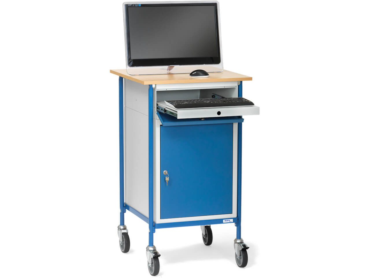 rollpult-stahlschrank mit schublade nutzbar als mobilen arbeitsplatz mit pc