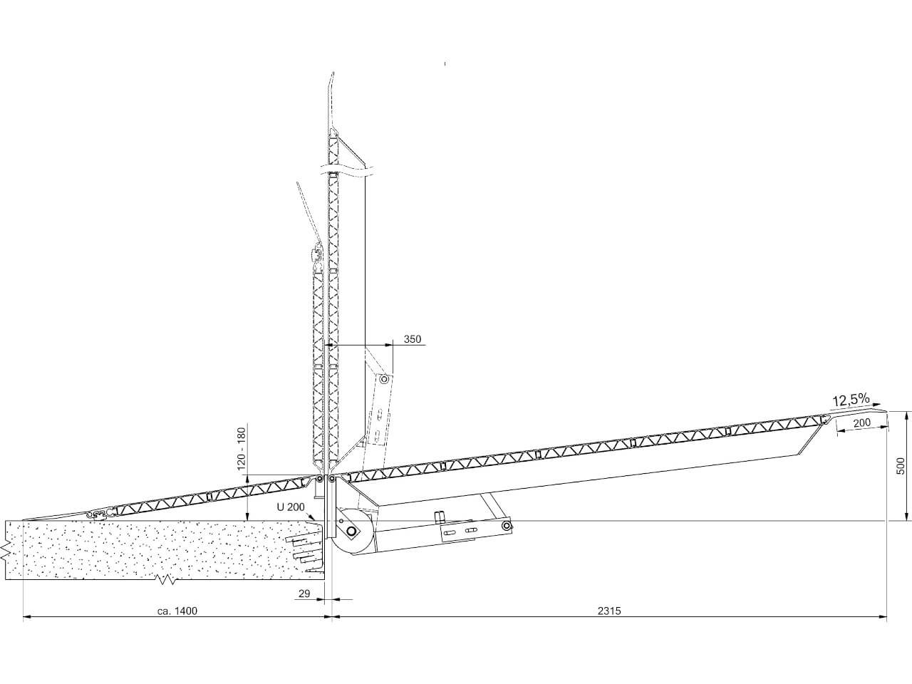 technische zeichnung einer stationaeren fbts ueberladebruecke von altec