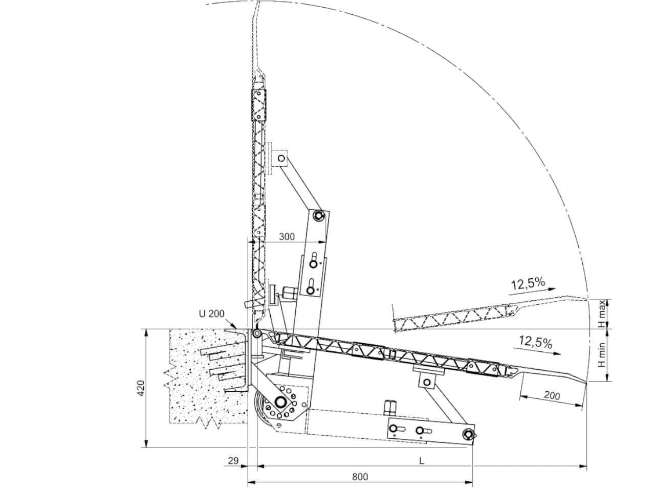 zeichnung einer stationaeren skb ueberladebruecke mit federhebesystem