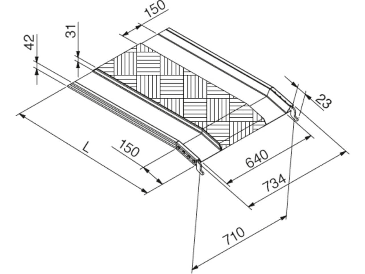 technische zeichnung einer auffahrrampe fuer hydraulische ladebordwand