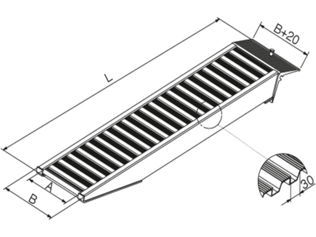 technische zeichnung zum geschlossenen sprossenprofil einer avs 65 und avs 90 auffahrrampe