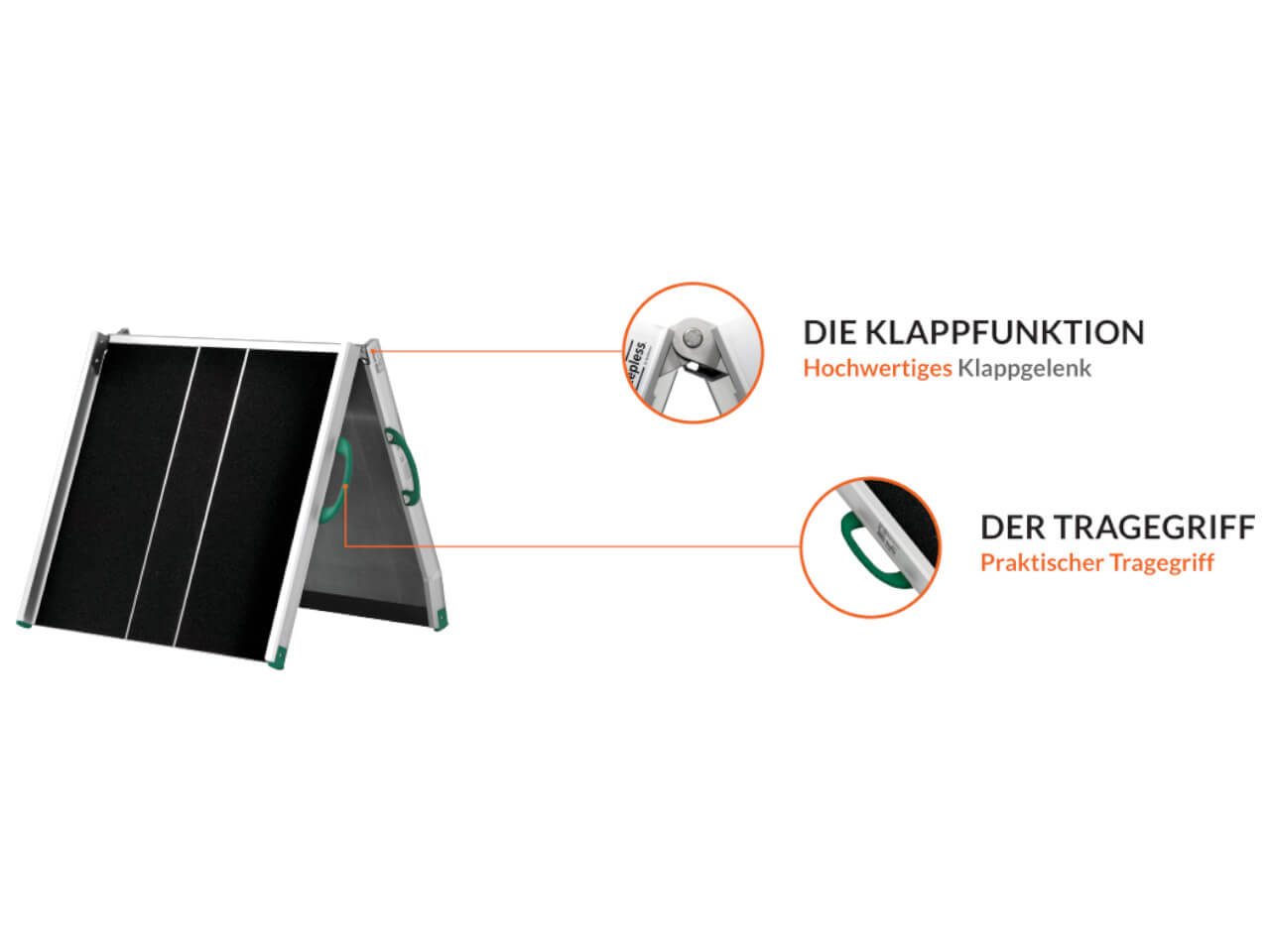 klappbare rollstuhlrampe mit klappfunktion und tragegriff