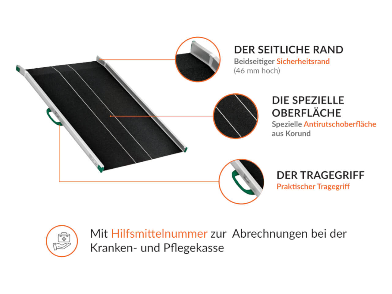 drei besonderheiten (rand, oberflaeche, tragegriff) der rollstuhlrampe rtsd