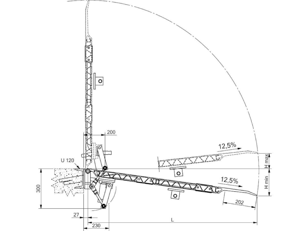 zeichnung einer stationaeren skb ueberladebruecke ohne federhebesystem