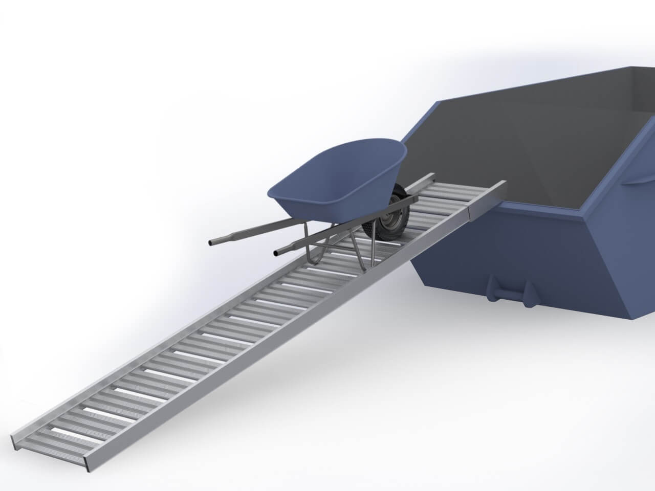 mg auffahrrampe mit einhaengehaken zum befahren mit schubkarre in einen schuttcontainer