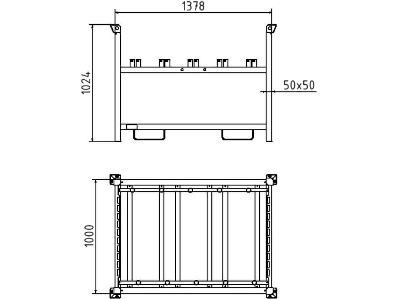 technische skizze einer schake stapelpalette 3nox-5v